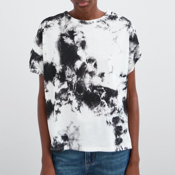 Zara | Tops | Zara Black And White Tie Dye Cropped Tee L | Poshmark